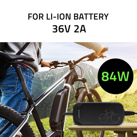 Ładowarka do roweru skuteru elektrycznego 36V 42V 2A 5.5*2.5 wodoodporna, kabel zasilajacy Qoltec