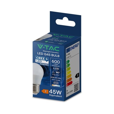Żarówka LED V-TAC CREE CHIP 6,5W E27 kulka G45 VT-290 4000K 600lm
