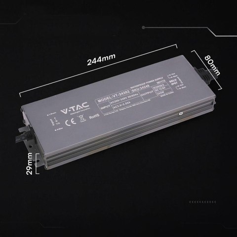 Zasilacz do LED hermetyczny SLIM V-TAC 300W 24V 12.5A IP67 filtr EMI VT-24302