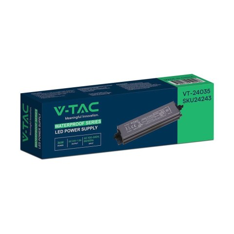 Zasilacz do LED hermetyczny SLIM V-TAC 36W 24V 1.5A IP67 filtr EMI VT-24035