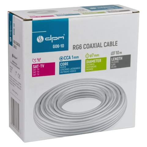 Kabel koncentryczny RG6, 1 mm CCA, 10 m, karton DPM