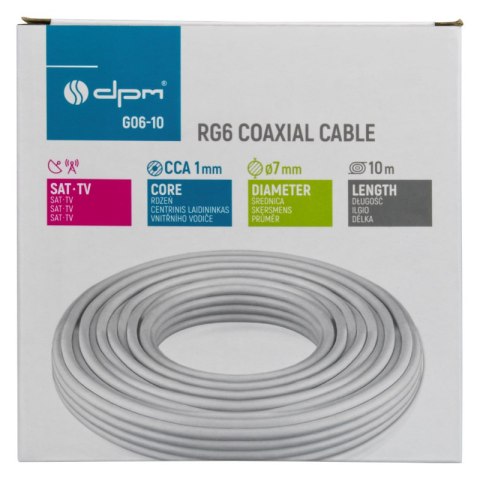 Kabel koncentryczny RG6, 1 mm CCA, 10 m, karton DPM