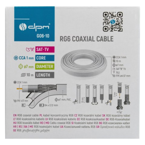 Kabel koncentryczny RG6, 1 mm CCA, 10 m, karton DPM