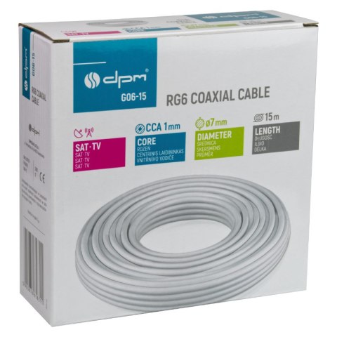 Kabel koncentryczny RG6, 1 mm CCA, 15 m, karton DPM
