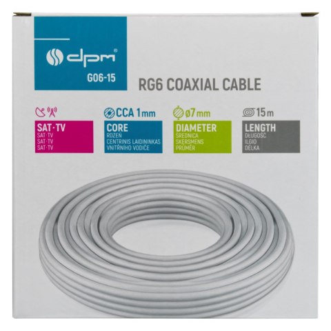 Kabel koncentryczny RG6, 1 mm CCA, 15 m, karton DPM