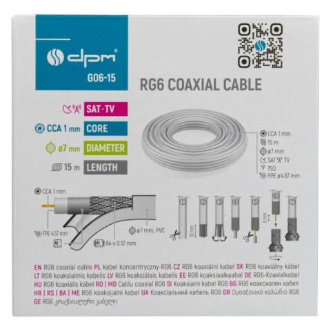 Kabel koncentryczny RG6, 1 mm CCA, 15 m, karton DPM