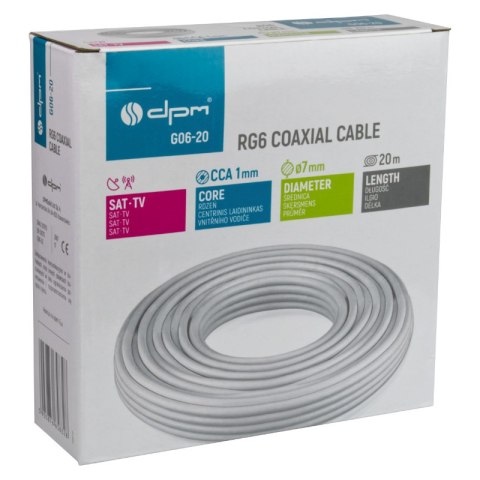 Kabel koncentryczny RG6, 1 mm CCA, 20 m, karton DPM