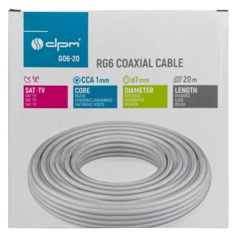 Kabel koncentryczny RG6, 1 mm CCA, 20 m, karton DPM