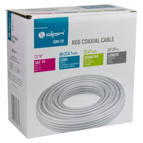 Kabel koncentryczny RG6, 1 mm CCA, 25 m, karton DPM