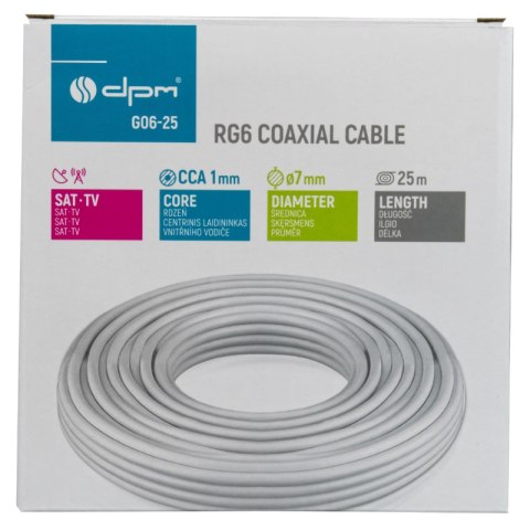 Kabel koncentryczny RG6, 1 mm CCA, 25 m, karton DPM