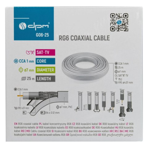 Kabel koncentryczny RG6, 1 mm CCA, 25 m, karton DPM