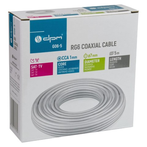 Kabel koncentryczny RG6, 1 mm CCA, 5 m, karton DPM
