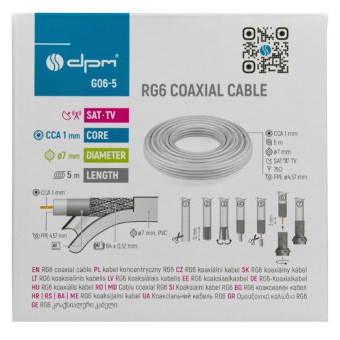 Kabel koncentryczny RG6, 1 mm CCA, 5 m, karton DPM