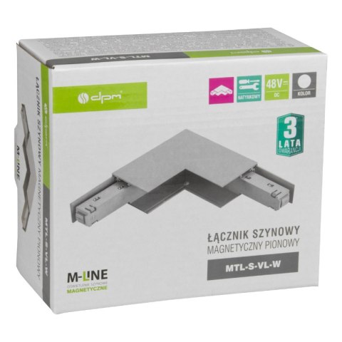 Łącznik kątowy do szyny magnetycznej, pionowy, natynkowy, biały, M-LINE DPM