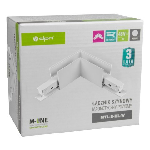 Łącznik kątowy do szyny magnetycznej, poziomy, natynkowy, biały, M-LINE DPM
