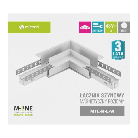 Łącznik kątowy do szyny magnetycznej, poziomy, podtynkowy, biały, M-LINE DPM
