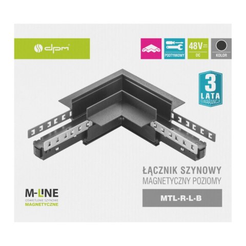 Łącznik kątowy do szyny magnetycznej, poziomy, podtynkowy, czarny, M-LINE DPM