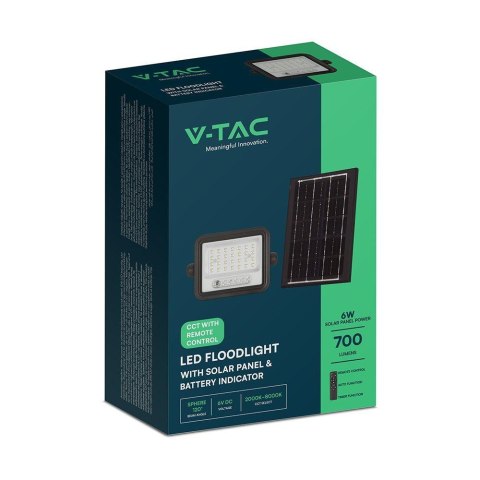 Naświetlacz LED solarny V-TAC 6W CCT pilot auto timer IP65 czarny VT-54W 700lm