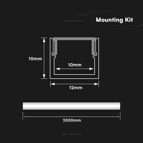 Profil do LED zestaw, ALU anodowany V-TAC 2mb klosz mleczny 12x10mm VT-81131