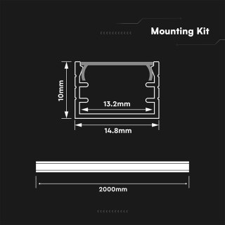 Profil do LED zestaw, ALU anodowany V-TAC 2mb klosz mleczny 15x10mm VT-81129