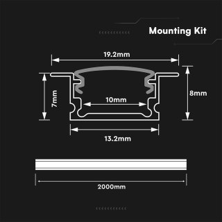 Profil do LED zestaw, ALU anodowany wpuszczany V-TAC 2mb klosz mleczny 13,2x7mm VT-81134