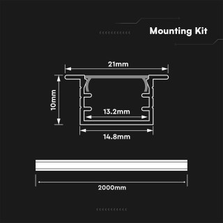Profil do LED zestaw, ALU anodowany wpuszczany V-TAC 2mb klosz mleczny 15x10mm VT-81130