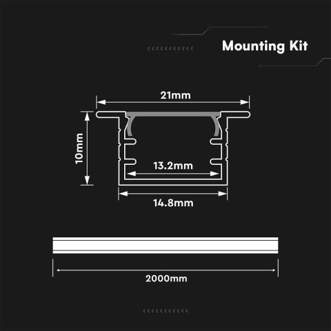 Profil do LED zestaw, ALU anodowany wpuszczany V-TAC 2mb klosz mleczny 15x10mm VT-81130