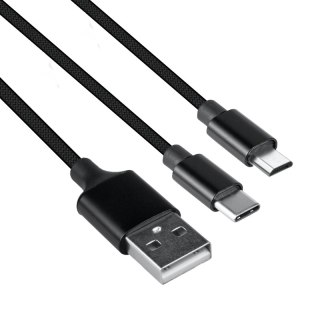 Przewód USB 2.0, 2 w 1, USB A / USB C + microUSB, czarny, 1 m DPM