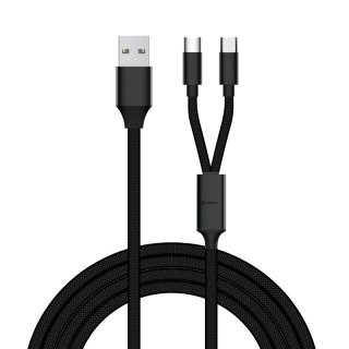 Przewód USB 2.0, 2 w 1, USB A / USB C + microUSB, czarny, 1 m DPM