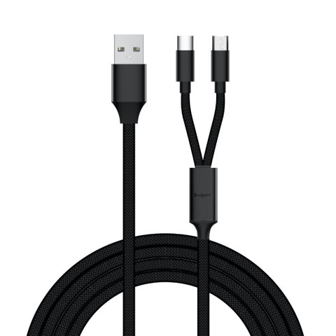 Przewód USB 2.0, 2 w 1, USB A / USB C + microUSB, czarny, 1 m DPM