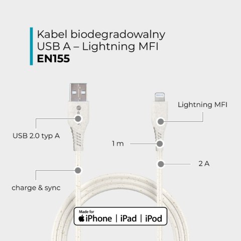 Przewód USB A - Lightning MFI, biodegradowalny, 1 m DPM