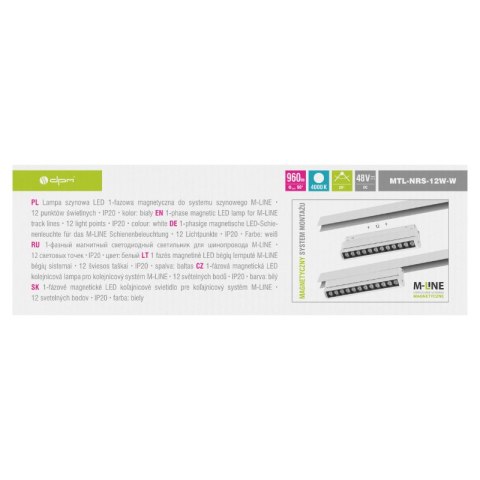 Reflektor szynowy magnetyczny liniowy, regulowany, 12 W, 960 lm, 4000 K, biały, M-LINE DPM