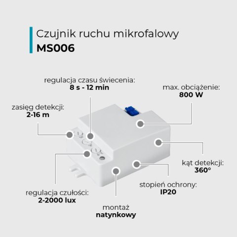 Czujnik ruchu mikrofalowy, IP20, biały DPM