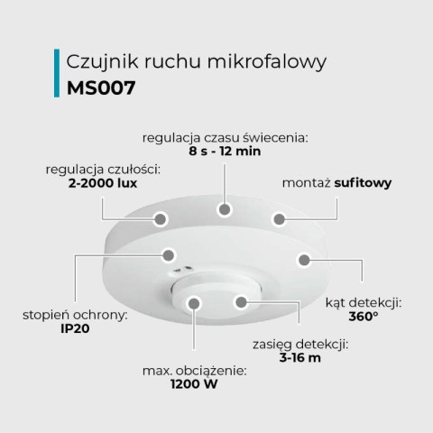 Czujnik ruchu mikrofalowy, IP20, biały DPM
