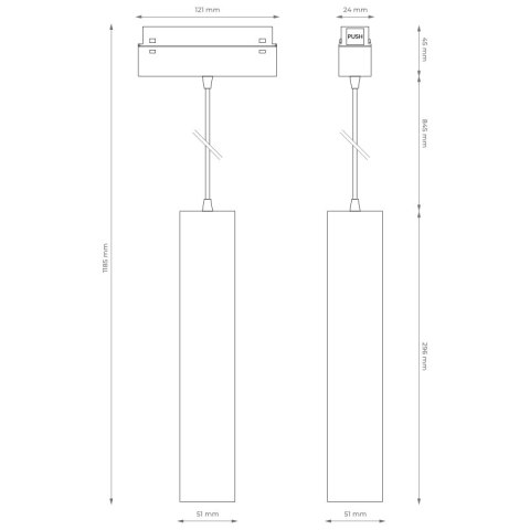 Lampa szynowa wisząca magnetyczna, 10 W, 800 lm, 4000 K, 30 cm, czarna, M-LINE DPM