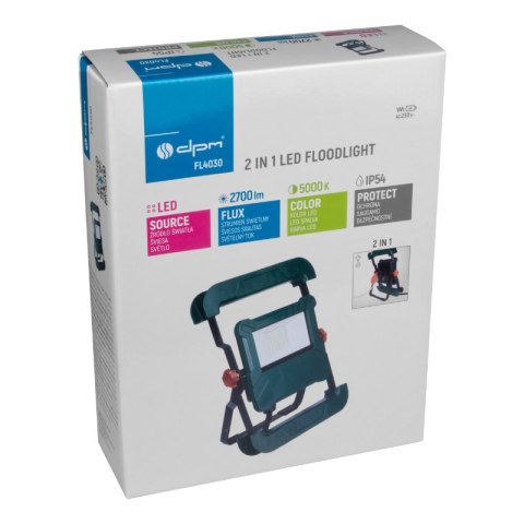 Naświetlacz LED z gniazdem AC 230 , 2700 lm, 5000 K, IP54, zielony DPM