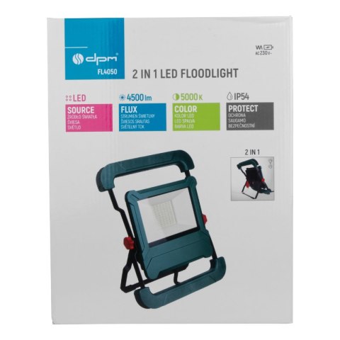 Naświetlacz LED z gniazdem AC 230 V, 4500 lm, 5000 K, IP54, zielony DPM