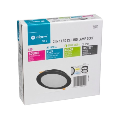 Plafon LED 2 w 1, 18 W, 1900 lm, 3000K-4000K-6000K, IP54, okrągły, czarny DPM