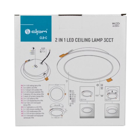 Plafon LED 2 w 1, 18 W, 1900 lm, 3000K-4000K-6000K, IP54, okrągły, czarny DPM