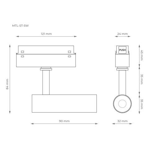 Reflektor szynowy magnetyczny, 5 W, 400 lm, 4000 K, biały, M-LINE DPM