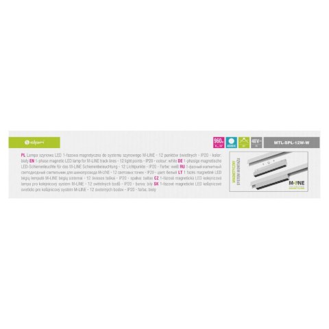 Reflektor szynowy magnetyczny liniowy, 12 W,960 lm, 4000 K, biały, M-LINE DPM