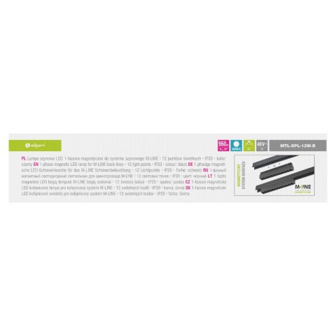 Reflektor szynowy magnetyczny liniowy, 12 W, 960 lm, 4000 K, czarny, M-LINE DPM