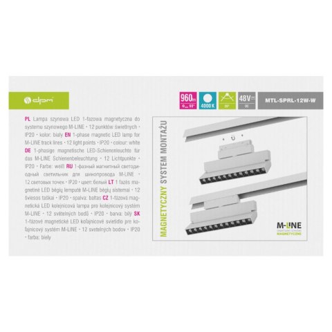 Reflektor szynowy magnetyczny liniowy, regulowany, 12 W, 960 lm, 4000 K, biały, M-LINE DPM