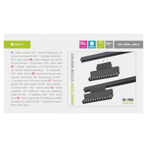 Reflektor szynowy magnetyczny liniowy, regulowany, 12 W, 960 lm, 4000 K, czarny, M-LINE DPM
