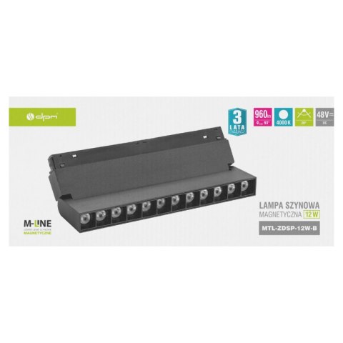 Reflektor szynowy magnetyczny liniowy, regulowany, 12 W, 960 lm, 4000 K, czarny, M-LINE DPM