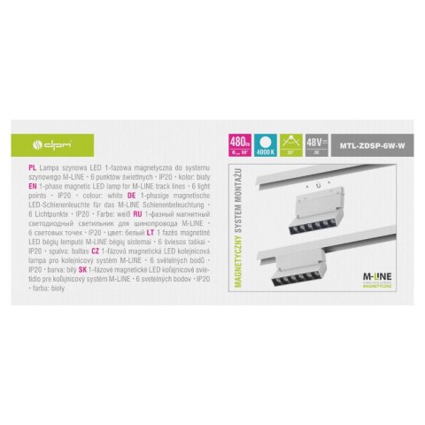 Reflektor szynowy magnetyczny liniowy, regulowany, 6 W, 480 lm, 4000 K, biały, M-LINE DPM