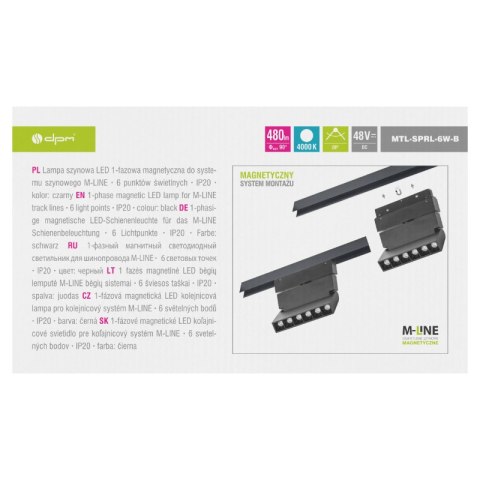 Reflektor szynowy magnetyczny liniowy, regulowany, 6 W, 480 lm, 4000 K, czarny, M-LINE DPM