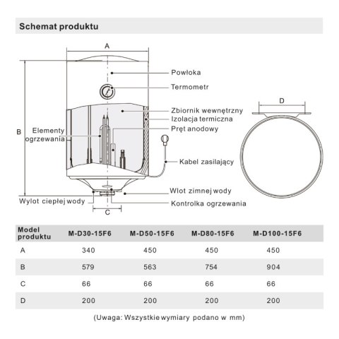 Elektryczny podgrzewacz wody akumulacyjny, 80 l, D80-15F6, Midea
