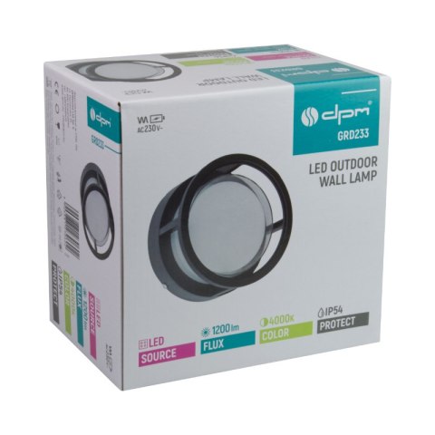 Kinkiet zewnętrzny LED, 12 W, 1200 lm, 4000 K, IP54, czarny