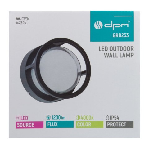 Kinkiet zewnętrzny LED, 12 W, 1200 lm, 4000 K, IP54, czarny